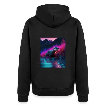 Cool Sea Otter Design Synthwave Wandering Otter - Unisex Premium Bio Zip Hoodie - Schwarz - Hinten - Nico (187cm)