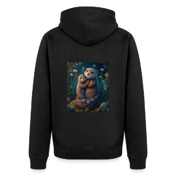 Cute Baby Otter Mother's Love Otter Baby - Unisex Premium Bio Zip Hoodie - Schwarz - Hinten - Nico (187cm)