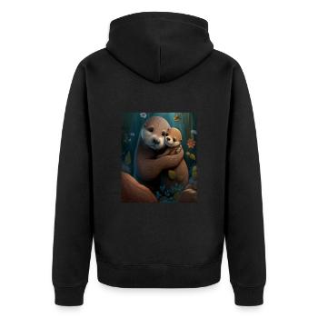 Cute Baby Otter Mother's Love Otter Baby - Unisex Premium Bio Zip Hoodie - Schwarz - Hinten - Nico (187cm)