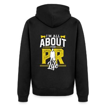 Mir Geht Es Um Das PR Leben Public Relations Beruf - Unisex Premium Bio Zip Hoodie - Schwarz - Hinten - Nico (187cm)