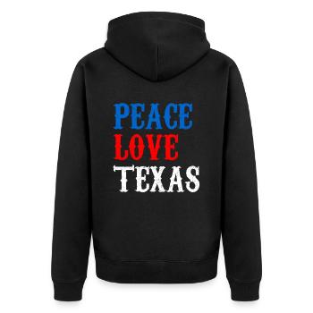 Frieden Liebe Texas Stolz Texanisch Texaner - Unisex Premium Bio Zip Hoodie - Schwarz - Hinten - Nico (187cm)