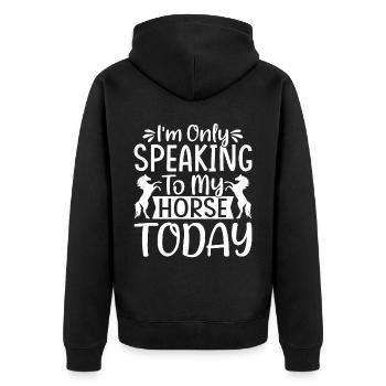 Ich spreche nur noch mit meinem Pferd heute 3 - - Unisex Premium Bio Zip Hoodie - Schwarz - Hinten - Nico (187cm)