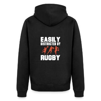 Rugby - Unisex Premium Bio Zip Hoodie - Schwarz - Hinten - Nico (187cm)