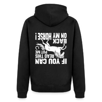 If you can read this, put me back on my - Unisex Premium Organic Zip Hoodie - black - Back - Nico (187cm)
