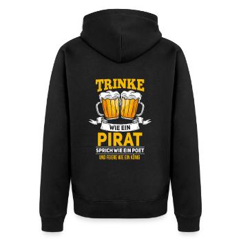 Witziges Bier Trinker Party Spruch Motiv - Unisex Premium Bio Zip Hoodie - Schwarz - Hinten - Nico (187cm)