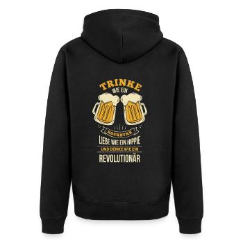Witziges Bier Trinker Party Spruch Motiv - Unisex Premium Bio Zip Hoodie - Schwarz - Hinten - Nico (187cm)
