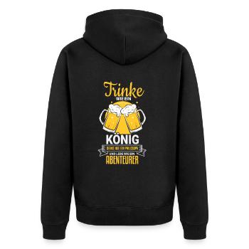 Witziges Bier Trinker Party Spruch Motiv - Unisex Premium Bio Zip Hoodie - Schwarz - Hinten - Nico (187cm)