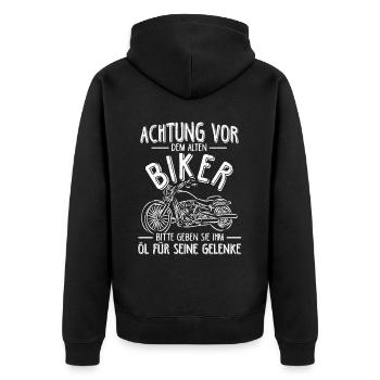 Biker Urlaub Motorrad Rentner Geschenk Motorradlie - Unisex Premium Bio Zip Hoodie - Schwarz - Hinten - Nico (187cm)