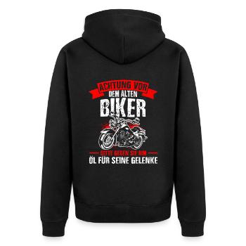 Biker Urlaub Chopper Rentner Geschenk Motorrad Fah - Unisex Premium Bio Zip Hoodie - Schwarz - Hinten - Nico (187cm)
