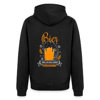 Witziges Bier Trinker Party Spruch Motiv - Unisex Premium Bio Zip Hoodie - Schwarz - Hinten - Nico (187cm)