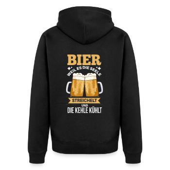 Witziges Bier Trinker Party Spruch Motiv - Unisex Premium Bio Zip Hoodie - Schwarz - Hinten - Nico (187cm)