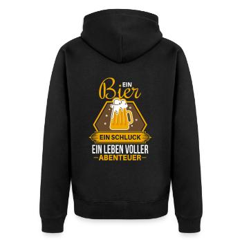 Witziges Bier Trinker Party Spruch Motiv - Unisex Premium Bio Zip Hoodie - Schwarz - Hinten - Nico (187cm)