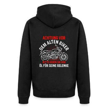Biker Urlaub Chopper Rentner Geschenk Motorrad Fah - Unisex Premium Bio Zip Hoodie - Schwarz - Hinten - Nico (187cm)