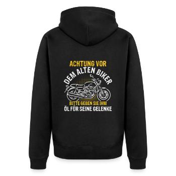 Biker Urlaub Motorrad Rentner Geschenk Motorradlie - Unisex Premium Bio Zip Hoodie - Schwarz - Hinten - Nico (187cm)