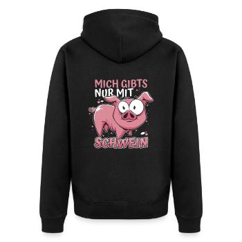 Schwein Schweinebauer Witzig Schwein - Unisex Premium Bio Zip Hoodie - Schwarz - Hinten - Nico (187cm)