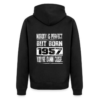 Niemand Is Perfekt Aber geboren 1957 Geburtstag - Unisex Premium Bio Zip Hoodie - Schwarz - Hinten - Nico (187cm)