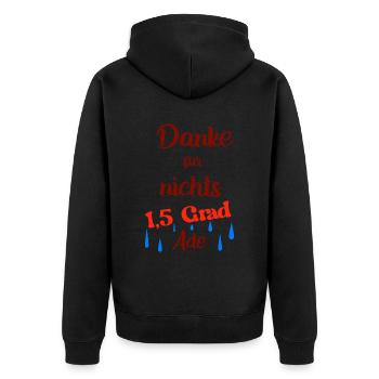 Klimawandel - Danke für nichts - Unisex Premium Bio Zip Hoodie - Schwarz - Hinten - Nico (187cm)