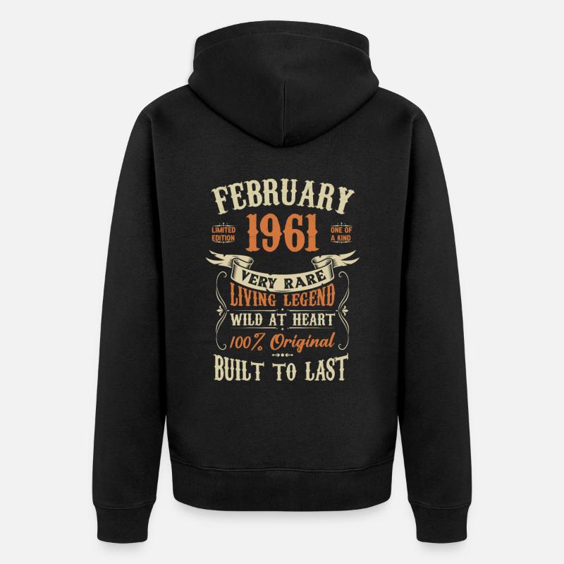 Février 1961 Cadeau d’anniversaire - Veste à capuche bio Premium Unisexe - noir