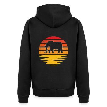 Elephant Retro - Unisex Premium Organic Zip Hoodie - black - Back - Nico (187cm)