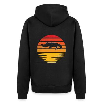 Krokodil Retro - Unisex Premium Bio Zip Hoodie - Schwarz - Hinten - Nico (187cm)