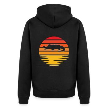 Krokodil Retro - Unisex Premium Bio Zip Hoodie - Schwarz - Hinten - Nico (187cm)
