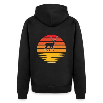 Hirsch Retro - Unisex Premium Organic Zip Hoodie - black - Back - Nico (187cm)