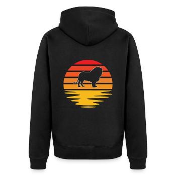 Löwe Retro - Unisex Premium Bio Zip Hoodie - Schwarz - Hinten - Nico (187cm)