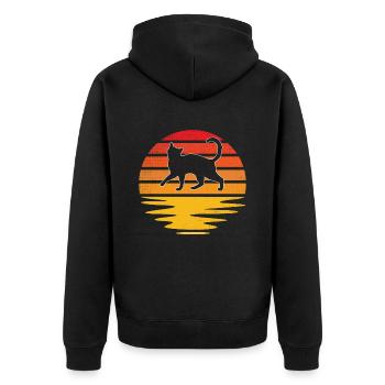 Katze Retro - Unisex Premium Bio Zip Hoodie - Schwarz - Hinten - Nico (187cm)