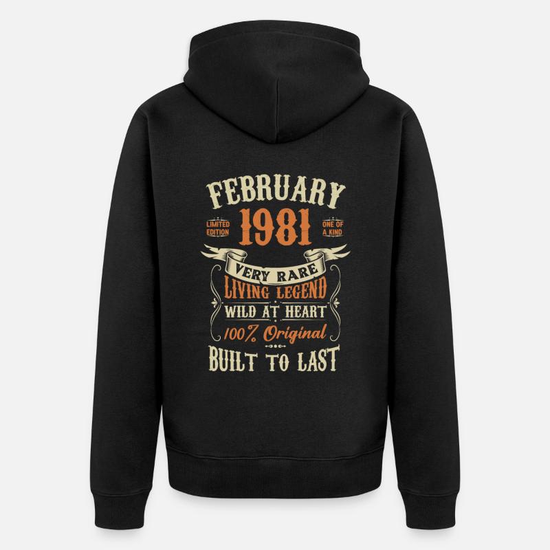 Février 1981 Cadeau d’anniversaire - Veste à capuche bio Premium Unisexe - noir