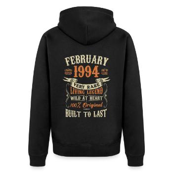Februar 1994 Geburtstagsgeschenk - Unisex Premium Bio Zip Hoodie - Schwarz - Hinten - Nico (187cm)