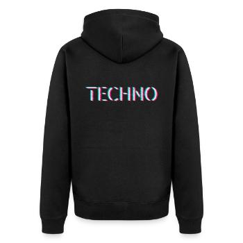 Techno Rave Festival Electro Musik Raver - Unisex Premium Bio Zip Hoodie - Schwarz - Hinten - Nico (187cm)