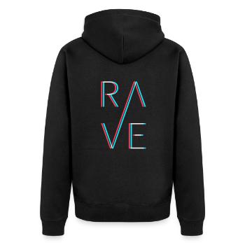 Techno Rave Festival Electro Musik Raver - Unisex Premium Bio Zip Hoodie - Schwarz - Hinten - Nico (187cm)