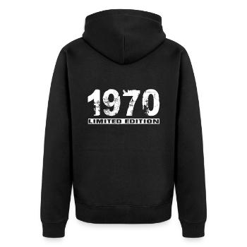 Limited Edition 1970 - Unisex Premium Bio Zip Hoodie - Schwarz - Hinten - Nico (187cm)