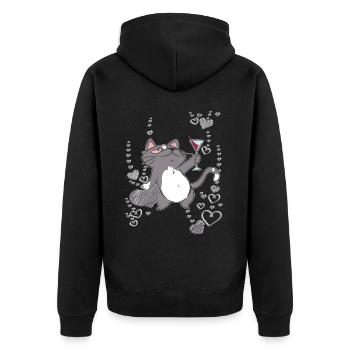 The cat is having a party - Unisex Premium Organic Zip Hoodie - black - Back - Nico (187cm)