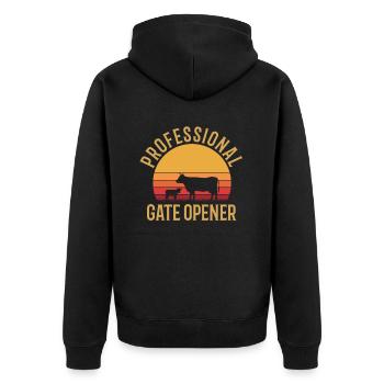 professional gate opener, cow Gate opener - Unisex Premium Bio Zip Hoodie - Schwarz - Hinten - Nico (187cm)