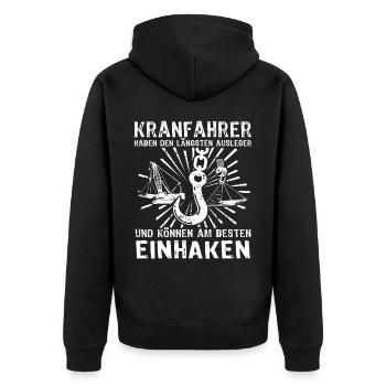 Kranfahrer Kranführer Kran Fahren - Unisex Premium Bio Zip Hoodie - Schwarz - Hinten - Nico (187cm)