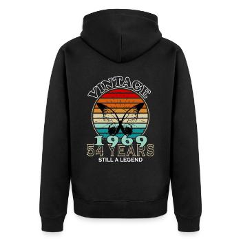 Hergestellt 1969, Geboren 1969 Geburtstag - Unisex Premium Bio Zip Hoodie - Schwarz - Hinten - Nico (187cm)