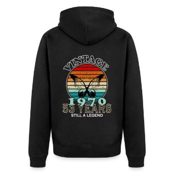 Ehrfürchtig seit 1970 Geburtstag - Unisex Premium Bio Zip Hoodie - Schwarz - Hinten - Nico (187cm)