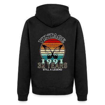 1991 Jahrgang Geburtstagsgeschenk - Unisex Premium Bio Zip Hoodie - Schwarz - Hinten - Nico (187cm)