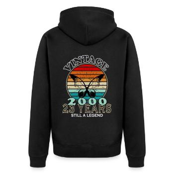 Jahrgang 23. Geburtstag 2000 Sportgeschenk - Unisex Premium Bio Zip Hoodie - Schwarz - Hinten - Nico (187cm)