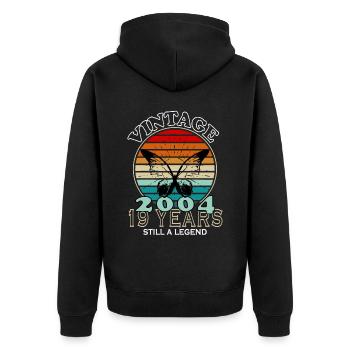 Jahrgang 19. Geburtstag 2004 Sportgeschenk - Unisex Premium Bio Zip Hoodie - Schwarz - Hinten - Nico (187cm)