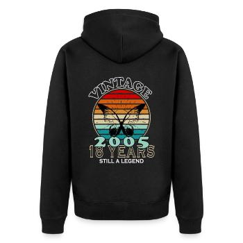 Jahrgang 18. Geburtstag 2005 Sportgeschenk - Unisex Premium Bio Zip Hoodie - Schwarz - Hinten - Nico (187cm)