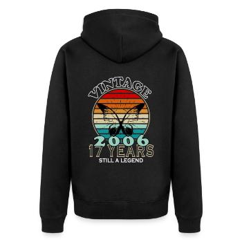 Jahrgang 17. Geburtstag 2006 Sportgeschenk - Unisex Premium Bio Zip Hoodie - Schwarz - Hinten - Nico (187cm)