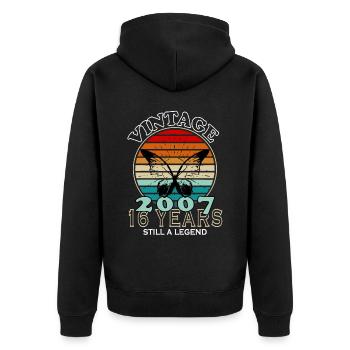 Jahrgang 16. Geburtstag 2007 Sportgeschenk - Unisex Premium Bio Zip Hoodie - Schwarz - Hinten - Nico (187cm)