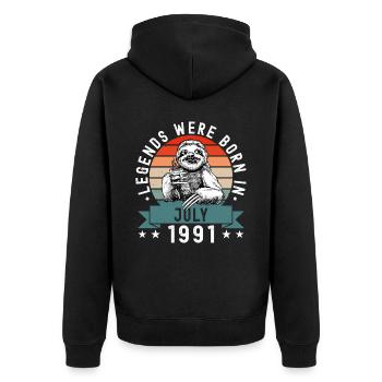 Legends Were Born In July 1991 Sloth Sloth - Unisex Premium Organic Zip Hoodie - black - Back - Nico (187cm)