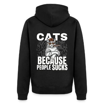 Katzen Katze Katzenshirt Katze Geschenkidee kitten - Unisex Premium Bio Zip Hoodie - Schwarz - Hinten - Nico (187cm)