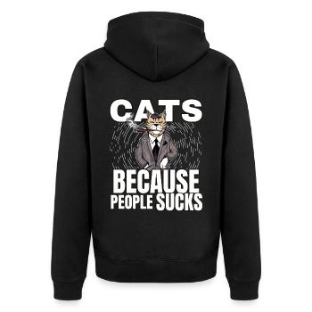 Katzen Katze Katzenshirt Katze Geschenkidee kitten - Unisex Premium Bio Zip Hoodie - Schwarz - Hinten - Nico (187cm)