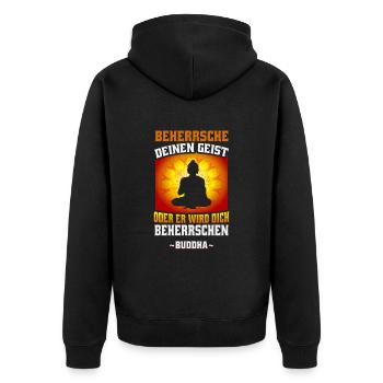 Buddhist Meditation Zen Buddha Buddhismus und Yoga - Unisex Premium Bio Zip Hoodie - Schwarz - Hinten - Nico (187cm)