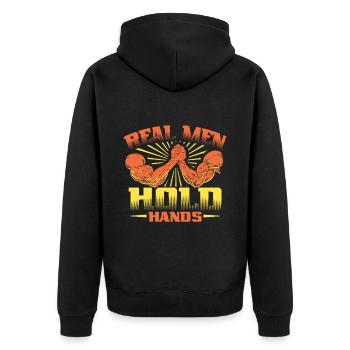 Real men hold hands - Armdrücken - Unisex Premium Bio Zip Hoodie - Schwarz - Hinten - Nico (187cm)