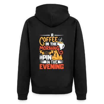 A coffee in the morning - arm wrestling - Unisex Premium Organic Zip Hoodie - black - Back - Nico (187cm)